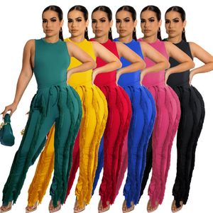 Kvinnors tvåbitar byxor Set Tassel Pants Sleeveless Casual Suit Lace Summer Sexy Outfits Ladies