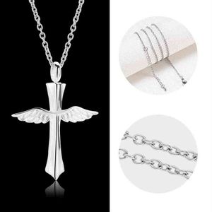 angle New wings cross cremation memorial ashes urn keepsake stainless steel pendant necklace jewelry for men or women237H