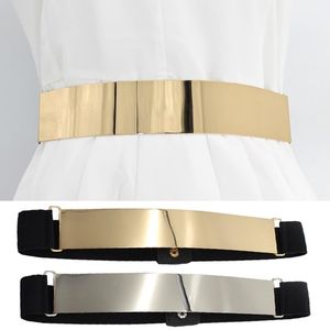 Gürtel elastische Taillengürtel Frauen Breites Metallblech Dekorative Kleid Gold Silber Farbe Luxusbundbügels