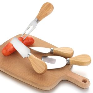 4Pcs/Set Wood Handle Cheese Kitchen Tool Knives Steel Stainless Cheeses Cutlery Slicer Cutter Mini Knife Butter Knifes Spatula ForK Kitchen Tool