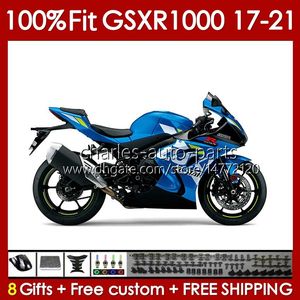 Corpo iniezione per SUZUKI GSXR-1000 K17 GSXR 1000 CC 17-21 Carrozzeria 146No.18 1000CC GSXR1000 17 18 19 20 21 GSX-R1000 2017 2018 2019 2020 2021 Kit carenatura OEM blu tutto perla