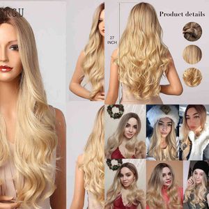 Henry Margu Ombre Brun Blonde Perruque Longue Ondulée Milieu Partie Costume Cosplay Partie Synthétique pour Femmes Afro Résistant À La Chaleur Fibre 220622