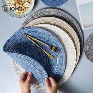 6pcs/set Round Ramie Insulation Pad Solid Placemats Linen Non Slip Table Mats Kitchen Accessories Decoration Home Pad Coaster 201123
