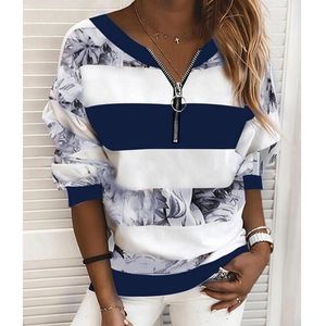 Womens Blouse Shirt Striped Color Block Long Sleeve Print V Neck Tops Basic Top Blue Yellow Blushing Pink 210401