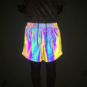 Pantalones cortos para mujeres damas deslumbrantes pantalones cortos reflectantes de color reflectante para prevenir el código brillante mágico brillo en la oscuridad pantalones de pierna ancha