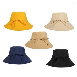 Wide Brim Hats Women Foldable Wired Sun Hat UV Protection Ribbon Bow Beach BucketWide Davi22