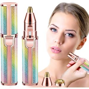 2 IN 1 Rechargeable Electric Eyebrow Trimmer Epilator Female Body Lipstick Shape Hair Removal Rainbow and Pink 220712