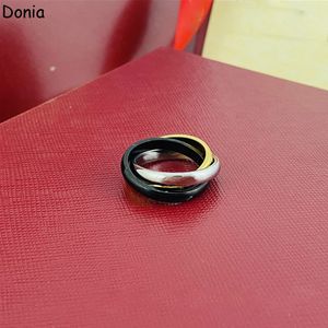 Donia Schmuck Luxus-Ring, europäische und amerikanische Mode, dreifarbig, glänzend, drei Ringe, Titan-Stahl-Designer-Ring mit Box