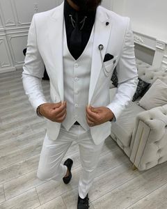 Neue Männer Anzug Weißen Anzug Männlichen Hochzeit Bräutigam Slim Fit Standard Größe Blazer Set Smoking (Jacke + Hose + weste)