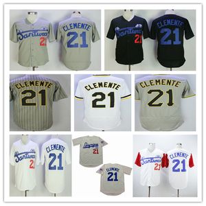 Herren 21 Santurce Crabbers Jersey Baseball Puerto Rico Roberto Clemente Uniformen Genähte Pittsburgh Retro-Trikots Schwarz Weiß Grau Rot Weiß Creme Alternate