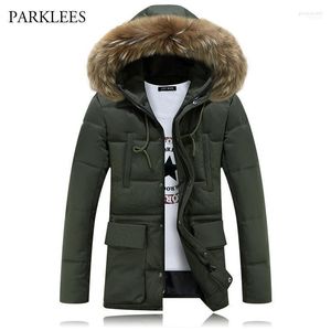 Uzun Hoozed Parka Erkekler 2022 Sıcak Kış Ceket Moda Markası Tasarımı Solid Manteau Homme Hiver Büyük Kürk Ordu Yeşil 4xl1 Guin22