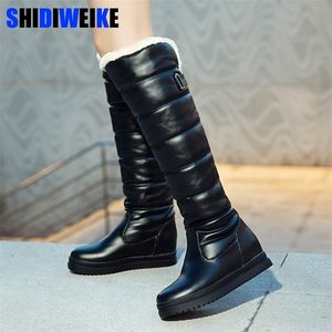 Russia winter boots women warm knee high boots round toe down fur ladies fashion thigh snow boots shoes waterproof botas n318 Y200114