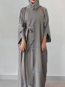 3-teiliges muslimisches Set aus Krepp, passende Outfits, offener Abaya-Kimono + Slip-Kleid + Wickelrock, Saudi-Dubai-Robe, Islam, Ramadan-Party, Bescheidenheit CX220330