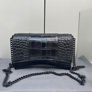 Crocodilo Ampulheta Bolsas Transversais Bolsa Feminina Bolsa de Ombro com Aba Couro Genuíno Pingente Hardware Letras Cadeia de Metal Fundo Curvo Carteiras de Alta Qualidade