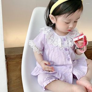 Set di abbigliamento per bambini abiti a condizionamento sottile per aria aria estate a colori colletti colletti ragazze maniche corta set di casa