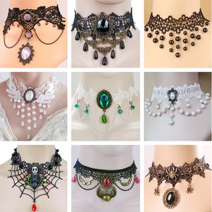 Fashion white black lace choker necklace designer flowers skull pearl necklace Party Halloween Wedding Necklaces Accessories Cosplay Jewelry Woman Chokers Gift