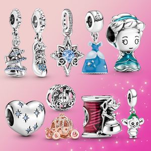 925 Silver Cinderella Princess Charm heart bead Fit Original Pandora Bracelet for women diy