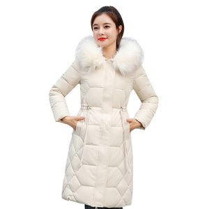Vinterparkas jackor kvinnor rockar mode huva päls krage tjock lång vinter varm parkor snö 30 grader jacka 201201