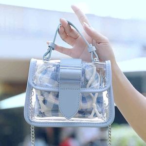 Transparent Jelly Handbag Clear Plaid Shoulder Bags Composite Women's Chain Messenger Tote Y220608