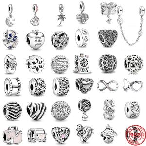 925 Sterling Silver Dangle Charm Flower Mum Mom of my Heart Beads Bead Fit Pandora Charms Bracelet DIY Jewelry Accessories