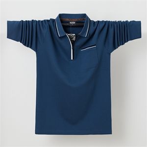 Top Grade Höst Casual Polo SHIRT Män Långärmad Sväng Down Collar Slim Fit Soild Färgficka Pikétröja Män plus storlek 6xl 220402