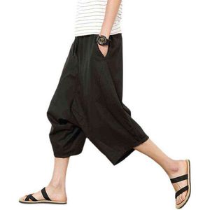 2022 Summer Men Chinese Style Linen Cross-Pants Mens Retro Wide Leg Pants Man Hip Hop Fashion Loose Drop Crotch Trousers L220706