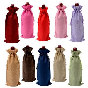 LINEN TACKSTRING WINE PAGS Dustproare Wine Bottle Cover Packaging Bag Champagne påsar Party Present Wrap Jul Decoration Stock FY53000 F0526Q26