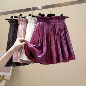 Skirts Fashion Elastic Waist Chiffon Pleated Skirt Women Plus Size Elegant Short Mini Purple White Sexy Summer C7184Skirts