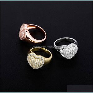 Cluster Rings Jewelry Men Women Iced Out Chunky Heart Ring 360 Micro Pave Cubic Zirconia 14K Gold Plating Top Quality Simated Diamonds Drop