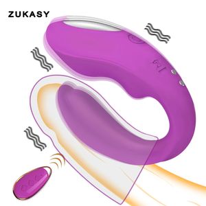 Vibratore telecomandato senza fili per le donne Punto G a forma di U Dildo Stimolatore del clitoride a doppia penetrazione Giocattolo sexy Coppie per adulti