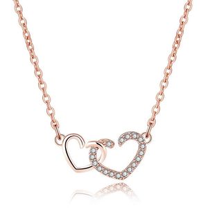 Pendant Necklaces Crystal Wedding Jewelry Fashion Double Heart Clavicle Chain Elegant Ladies Heart-to-heart Necklace Diamond For WomenPendan