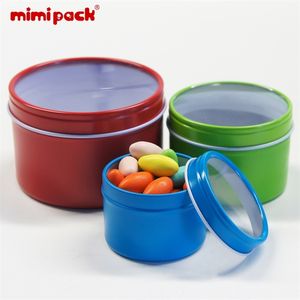 mimipack Small Deep Round Tins Clear Window Top Lid Tinplate Packaging Watches Boxes Food Cans 24 Pack 6 Colors T200115