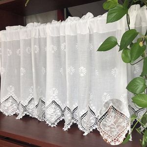 Cortina cortina o estilo coreano de bolso de algodão branco bordo do bordado de casa semi /armário à prova de poeira 55 150cmcurtain