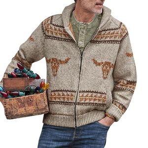 Camisolas masculinas Chegada inverno Casaco de mistura de lã para homens Tricô Cardigan geométrico de Natal com zíper Streetwear europeu Masculino