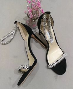 Toptan Mükemmel Tasarımcı Kadın Shiloh Sandalet Ayakkabı Zarif Crystla Ayak Bileği Kayışı Bayan Yüksek Topuklu Parti Düğün Gelin Pompaları Gladyatör Sandalias EU35-43