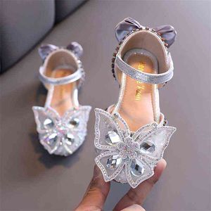 Gümüş Pembe Bling Rhinestone Kelebek Kristal Sandal Çocuklar Prenses Ayakkabı Düğün Parti Kızlar için Dans Performans Ayakkabı 0306