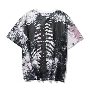 Hip Hop Tie Dye Tees Oversized Tops Shirt Skeleton Print Short Sleeve Fashion Cotton T Shirts