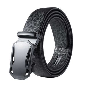 Men's Design Classic Litchi Pattern Adhesive Belts Automatic Buckle Belt Korean Casual Middle-aged Youth Business Microfiber Faux Leather Belt