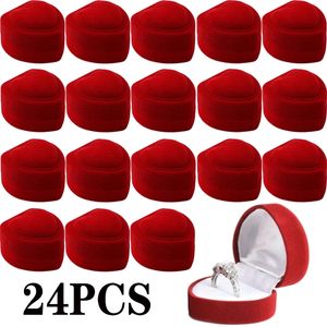 24pcs Red Velvet Heart Ring Box Jewelry Display Case Holder Gift Boxes Wedding Romantic Organizer Engagement Wholesale 220627