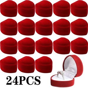 24pcs Red Velvet Heart Ring Box Jóias Exibir caixas de presente Caixas de presente Casamento Organizador romântico Novo 220627