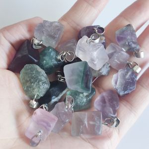 Флуорит натурального камня очарование Quartz Chakras Crystal подвесные чары для DIY Ювелирные изделия изготовления ожерелья