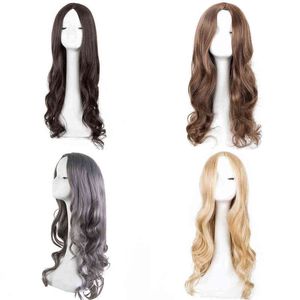 Cosplay Wig Fei-show Synthetic Long Curly Middle Part Line Dark Grey Women Hair Costume Carnival Halloween Party Salon Hairpiece 220622