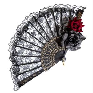 Lace Floral dobring Hand Fan Rose Feather Party Fantas Acess￳rios Mostrar Cosplay Casamento Photo Props