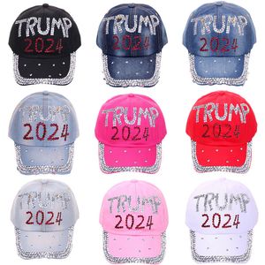 Trump 2024 Diamonds Denim Sun Hat Casual Diamond Baseball Cap Athleisure Adjustable Cotton Hat