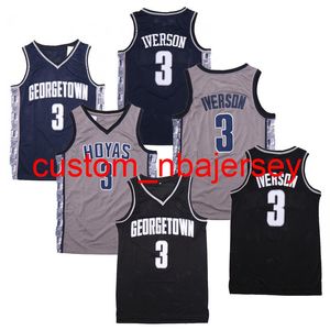 NCAA 3 Georgetown Hoyas Iverson College Jersey 3 Iverson Basketball Jerseys Size S-2XL