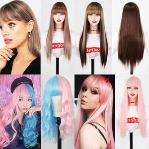 Włosy syntetyczne Cosplay Syntetyczne włosy różowe i czarne perukę długą prosty cosplay dwukrotny Ombre Kolor Women S 220225