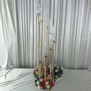 decoração 8 cabeças metal candelabra cenário de ouro acrílico mesa de casamento peças centrais cenas candelabrum decoração iMake203