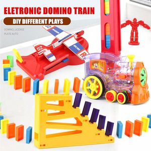 Eletronic Domino Train Toys z rakietą helikopter Game for Children Boy Girl Girl prezenty Juguetes Education Dominos Blocks 220624