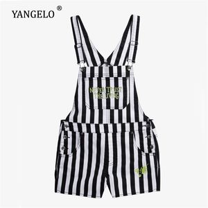 Yangelo Striped Shortalls Women Harajuku High Waist Casual Sexy Suspenders Shorts for Gothic Girls Strap Short Jumpsuit 220427