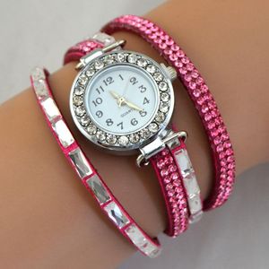 Charm armband läderklocka strass kristall armband wrap flerskikt för kvinnor feminino pulseras mulher juvelrycharm